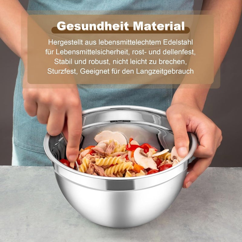 Herogo Mixing Bowl, Set of 5, Khaki, Stainless Steel Bowl with Airtight Lids, Metal Salad Bowl with 3 Grater Attachments for Preparing/Baking/Serving/Storage/Mixing, Dishwasher Safe - Image 3