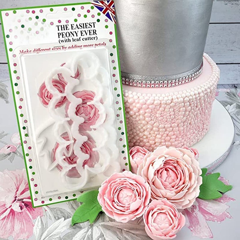 JoyGlobal 3 PieceSet Peony with Leaf Cutter Fondant Cake Decorating DIY Tool - Image 2