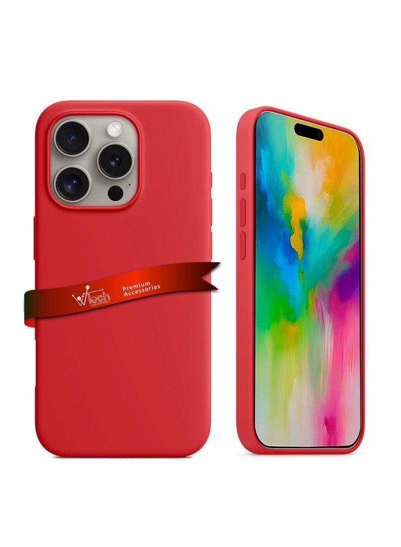 Wtech Apple iPhone 16 Pro 2024 Premium Liquid Silicone Case Cover -  Red - Image 1