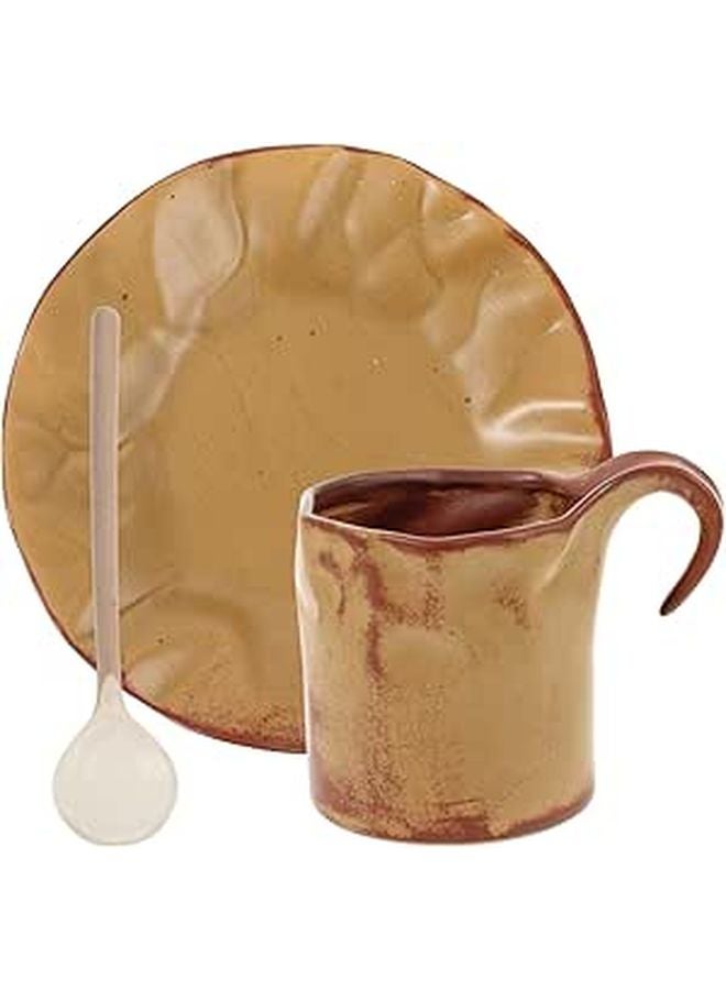Classic Brown Ceramic Coffee Cup With Saucer Porcelain Milk Mug Set 1 Piece - Image 1
