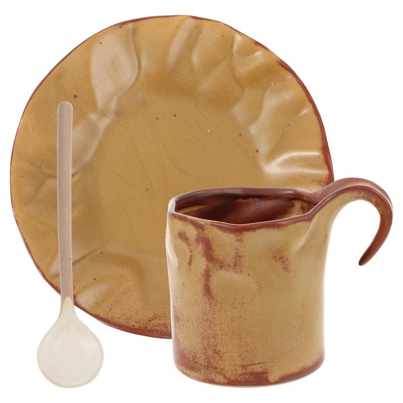 Classic Brown Ceramic Coffee Cup With Saucer Porcelain Milk Mug Set 1 Piece - Image 2