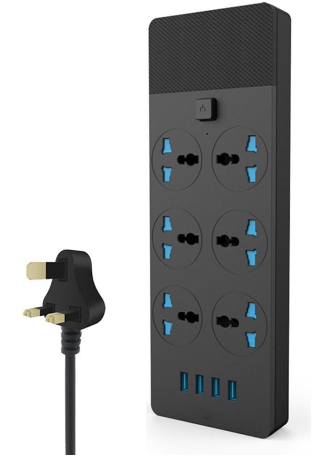 ECVV Power Strips with 6 Universal Plug Adapter Outlets, 4 USB Charger Ports, Outlet extender 2M Extension Cord, Household Socket Desk USB Charging Station for Home Office  - Image 1