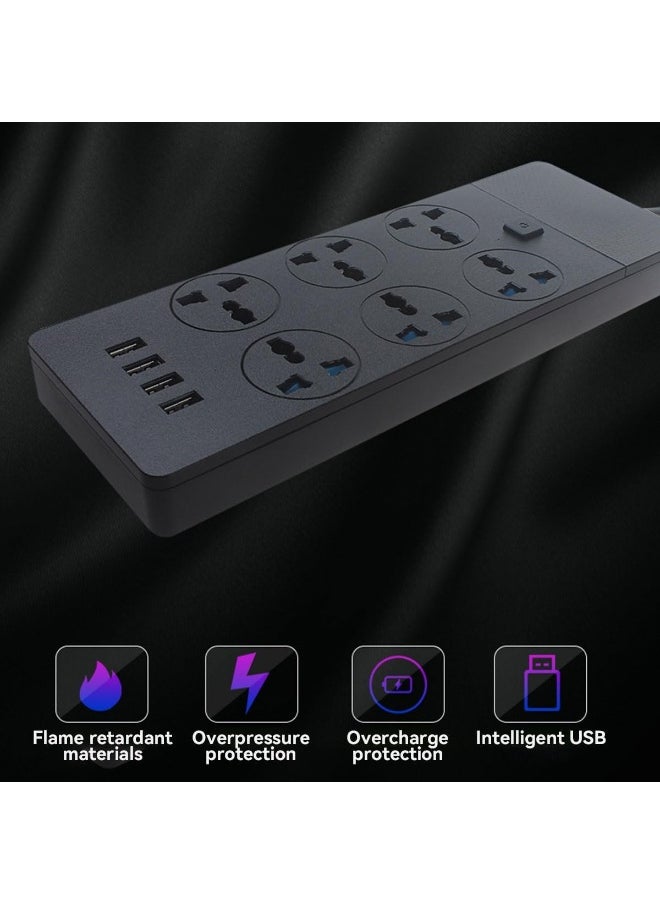 ECVV Power Strips with 6 Universal Plug Adapter Outlets, 4 USB Charger Ports, Outlet extender 2M Extension Cord, Household Socket Desk USB Charging Station for Home Office  - Image 2