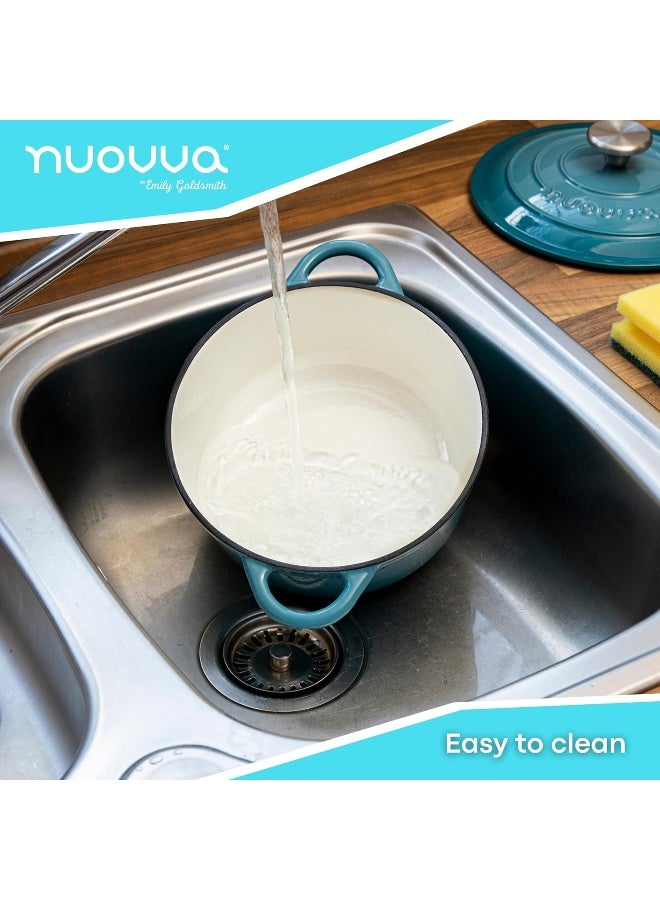Nuovva Cast Iron Pot With Lid – Non-Stick Ovenproof Enamelled Casserole Pot – Sturdy Dutch Oven Cookware – Blue 4.7L 24Cm – By  - Image 1