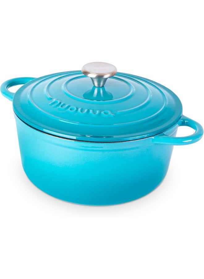 Nuovva Cast Iron Pot With Lid – Non-Stick Ovenproof Enamelled Casserole Pot – Sturdy Dutch Oven Cookware – Blue 4.7L 24Cm – By  - Image 2