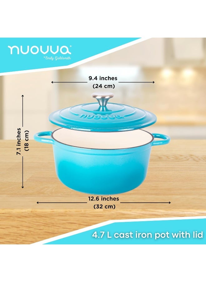 Nuovva Cast Iron Pot With Lid – Non-Stick Ovenproof Enamelled Casserole Pot – Sturdy Dutch Oven Cookware – Blue 4.7L 24Cm – By  - Image 4