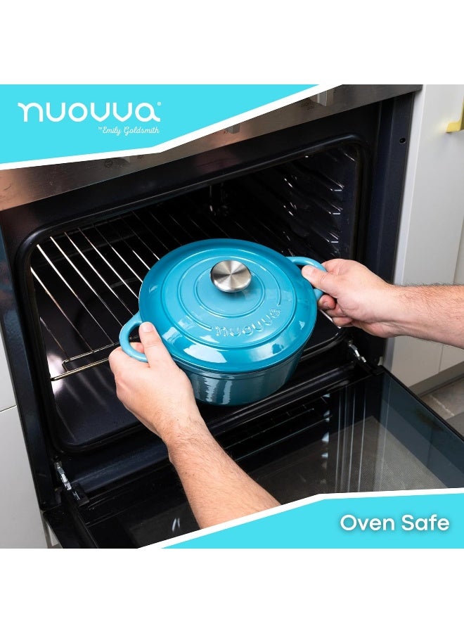 Nuovva Cast Iron Pot With Lid – Non-Stick Ovenproof Enamelled Casserole Pot – Sturdy Dutch Oven Cookware – Blue 4.7L 24Cm – By  - Image 5
