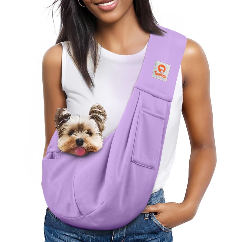 Tomkas Small Dog Sling Carrier - Classic Pocket & Classic Strap - for 3-10 lbs Pets(Lightpurple)