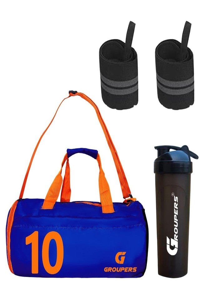 Groupers 20-25L Blue Gym & Travel Duffel Bag Compartment + 700ml Leakproof Shaker Bottle + 21" Heavy-Duty Wrist Wraps, Foldable Weekender, Sports Combo, Fitness Accessories - Image 1