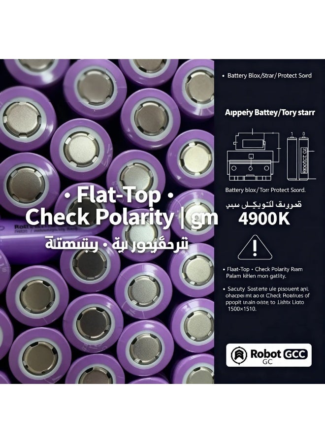robotgcc 100 Pack 18650 Li-ion Battery 3.7 V 1200 mAh Flat Top | Verified Capacity Rechargeable Cells for STEM Education & FBA Global Warehousing - Image 5
