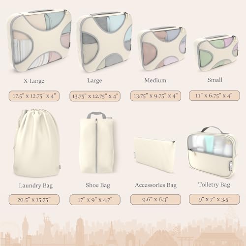 Shacke Packing Cubes for Travel 8 Set - Premium Luggage Organizer Bags - Versatile Travel Organizer for Women and Men - Optimized Packing Bags - Travel Essentials (Sand) - Image 4