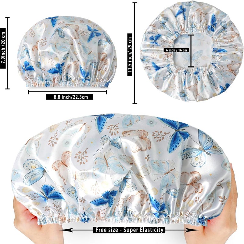 CHFONG Shower Cap for Women,4 PCS Elastic and Reusable Bath Caps, Double Layers Shower Caps Reusable Waterproof, Bathing Shower Caps, Environmental Bath Hair Protection Cap - Butterfly D - Image 4