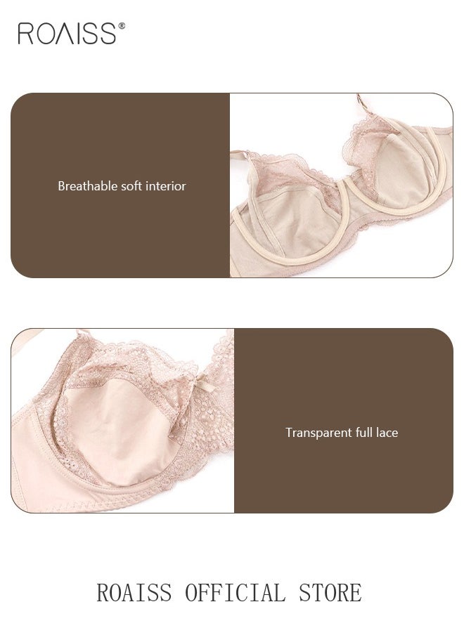 roaiss - Plus Size Women's Lace Bra Push Up Daily Underwire Ultra Thin Three-Quarter Cup Bras Leisure Comfort Soft Breathable Underwear Lingerie - Image 1