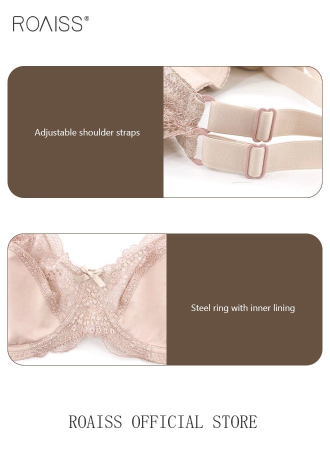 roaiss - Plus Size Women's Lace Bra Push Up Daily Underwire Ultra Thin Three-Quarter Cup Bras Leisure Comfort Soft Breathable Underwear Lingerie - Image 1