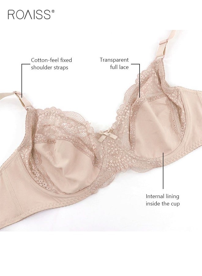 roaiss - Plus Size Women's Lace Bra Push Up Daily Underwire Ultra Thin Three-Quarter Cup Bras Leisure Comfort Soft Breathable Underwear Lingerie - Image 1