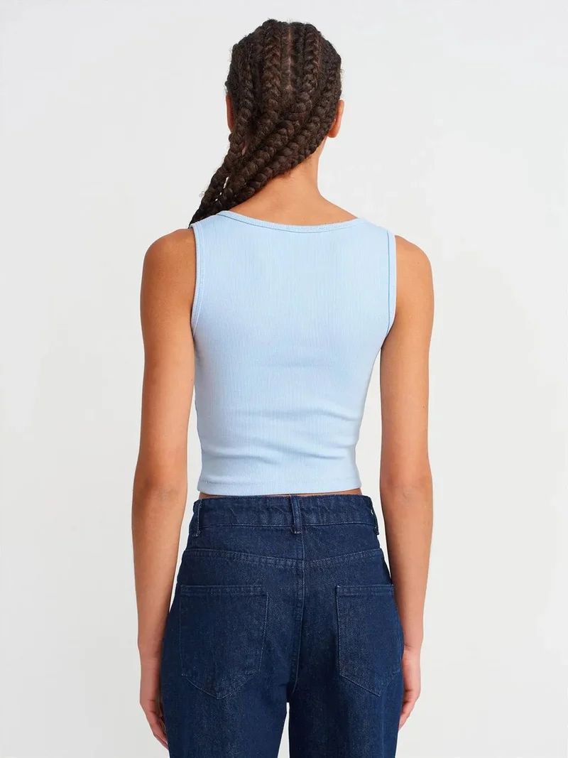 Dilvin DILVIN Women's Ribbed Crop Button-front Cami Blouse