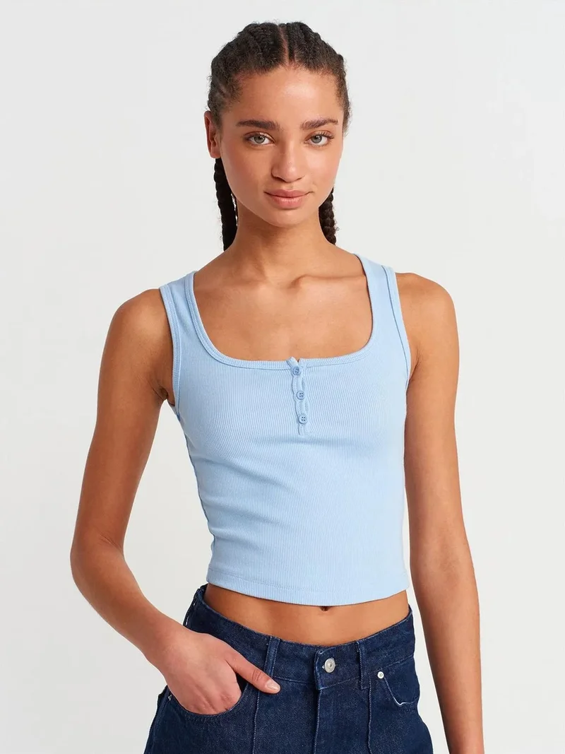 Dilvin DILVIN Women's Ribbed Crop Button-front Cami Blouse