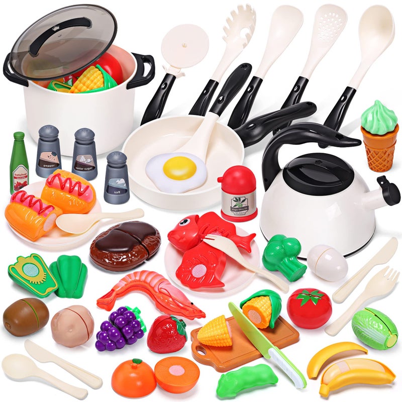 CUTE STONE Play Kitchen Accessories Toy, Play Food Sets for Kids Kitchen, Pretend Kitchen Set for Kids with Play Pots, Pans, Toddler Kitchen Playset Kitchen Toys for Girls Boys - Image 1