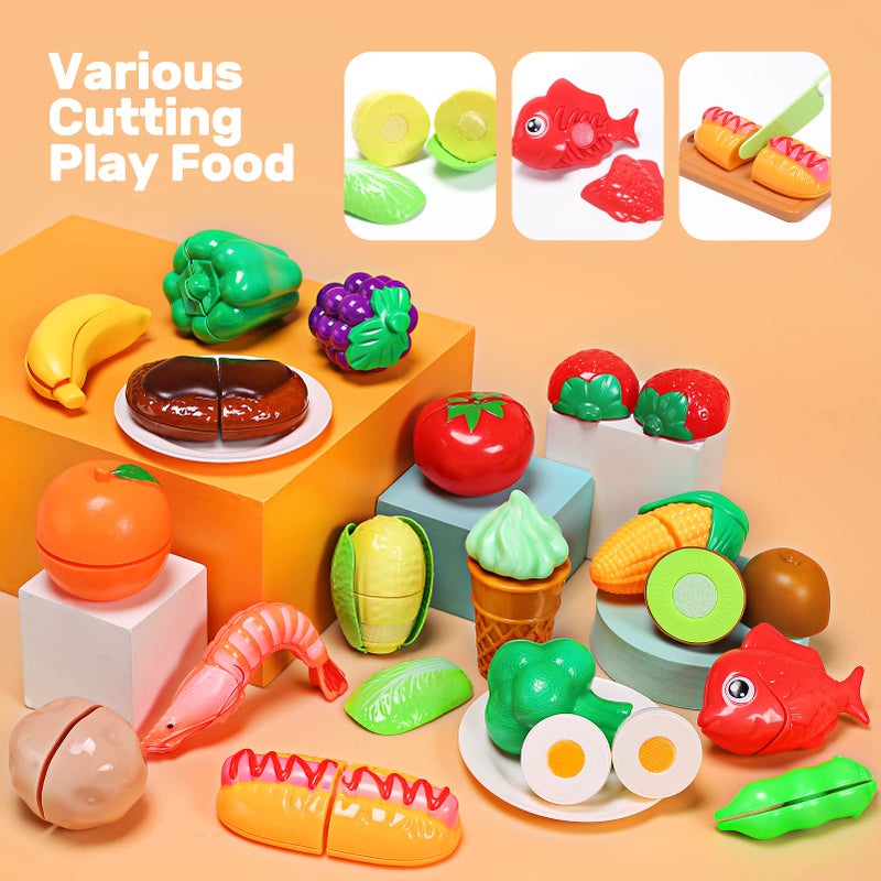 CUTE STONE Play Kitchen Accessories Toy, Play Food Sets for Kids Kitchen, Pretend Kitchen Set for Kids with Play Pots, Pans, Toddler Kitchen Playset Kitchen Toys for Girls Boys - Image 4