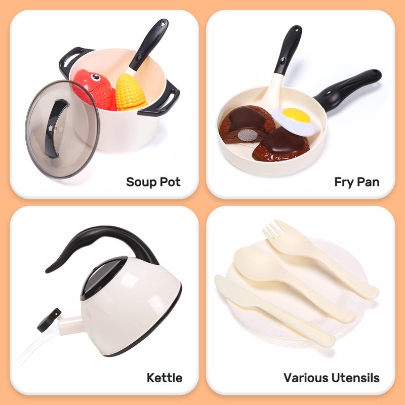 CUTE STONE Play Kitchen Accessories Toy, Play Food Sets for Kids Kitchen, Pretend Kitchen Set for Kids with Play Pots, Pans, Toddler Kitchen Playset Kitchen Toys for Girls Boys - Image 3