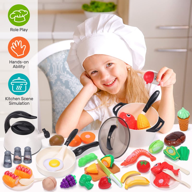 CUTE STONE Play Kitchen Accessories Toy, Play Food Sets for Kids Kitchen, Pretend Kitchen Set for Kids with Play Pots, Pans, Toddler Kitchen Playset Kitchen Toys for Girls Boys - Image 2
