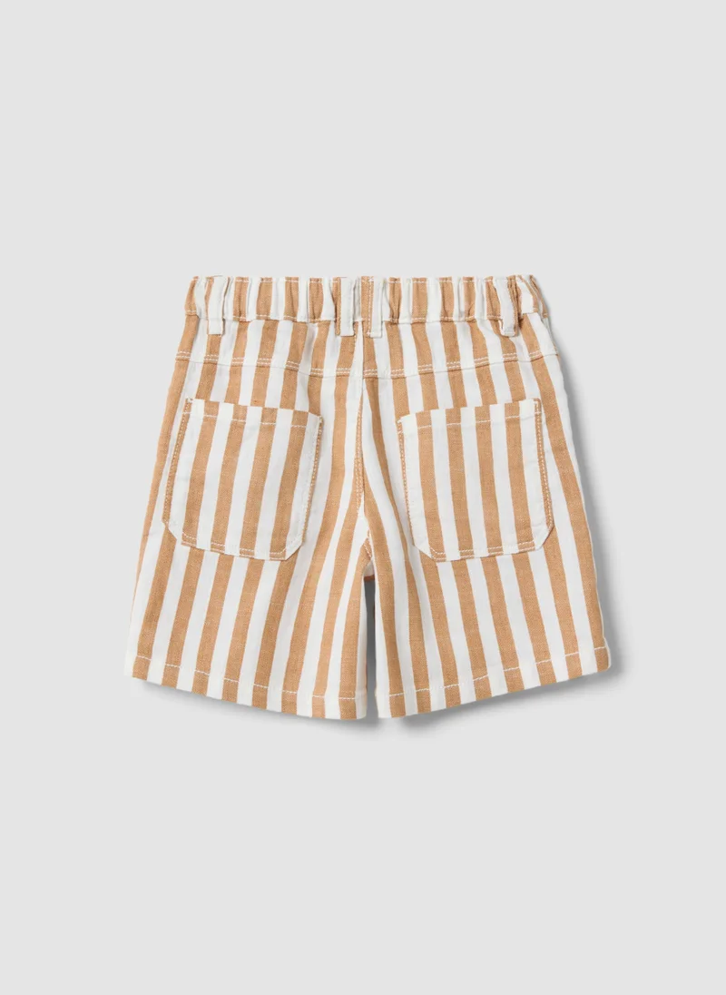 او في اس OVS Multicolour Striped Cotton And Linen Blend Shorts For Toddlers With Regular Fit
