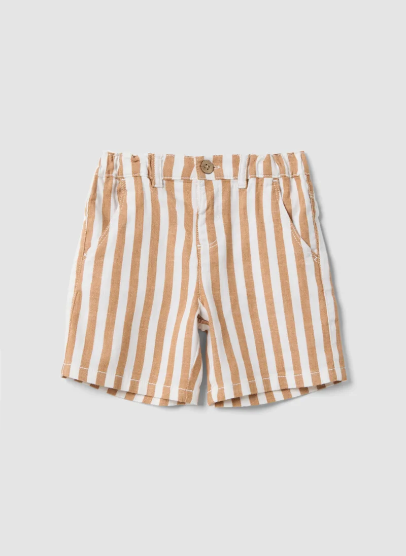 او في اس OVS Multicolour Striped Cotton And Linen Blend Shorts For Toddlers With Regular Fit