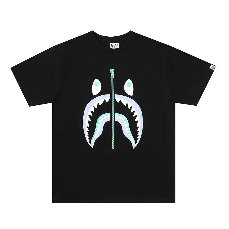 Japanese Trendy Brand Bape Luminous Camouflage Embroidered Shark Print Short-Sleeved T-Shirt For Men And Women Loose Half-Sleeved Shirt - Image 1