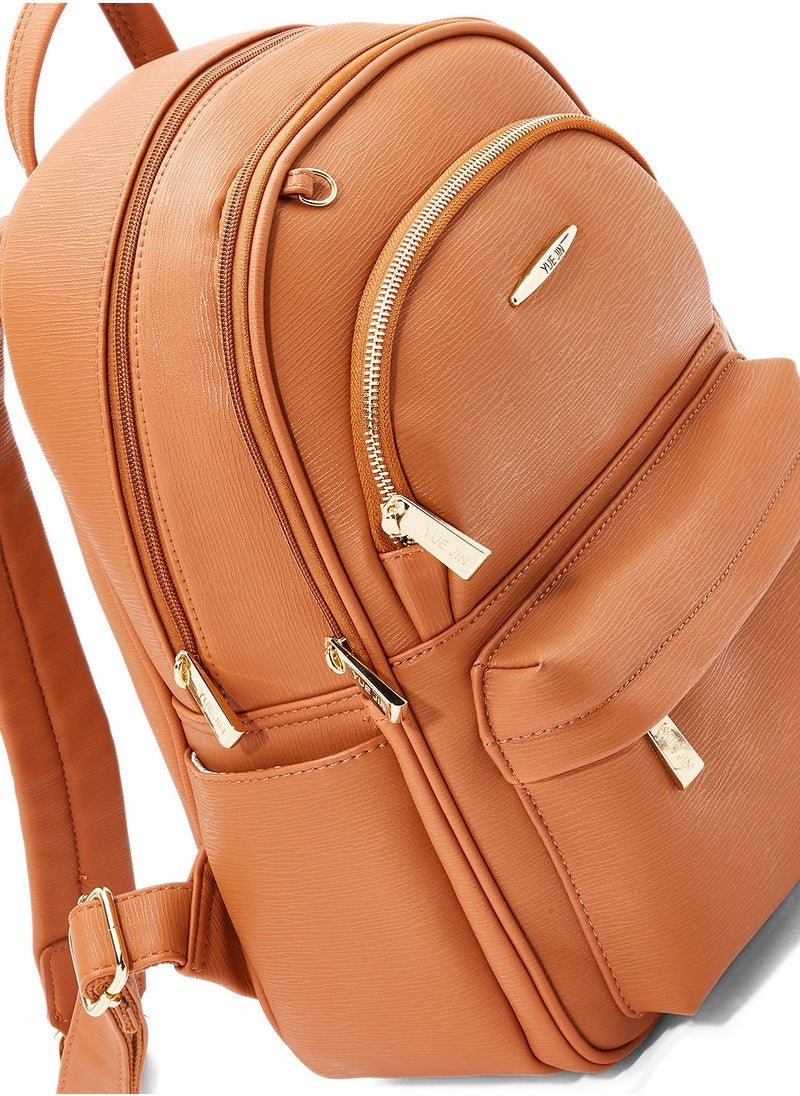 NIBEMINENT - Faux Leather Backpack Brown - Image 1