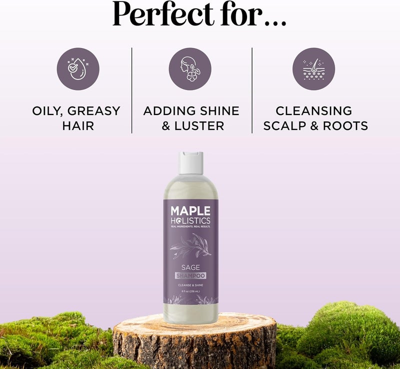 Maple Holistics Sage Shampoo for Anti Dandruff with Jojoba Argan and Organic Tea Tree Oil – Natural Sulfate Free Treatment for Women and Men – Safe for Color Treated Hair (8 fl. oz.) - Image 5