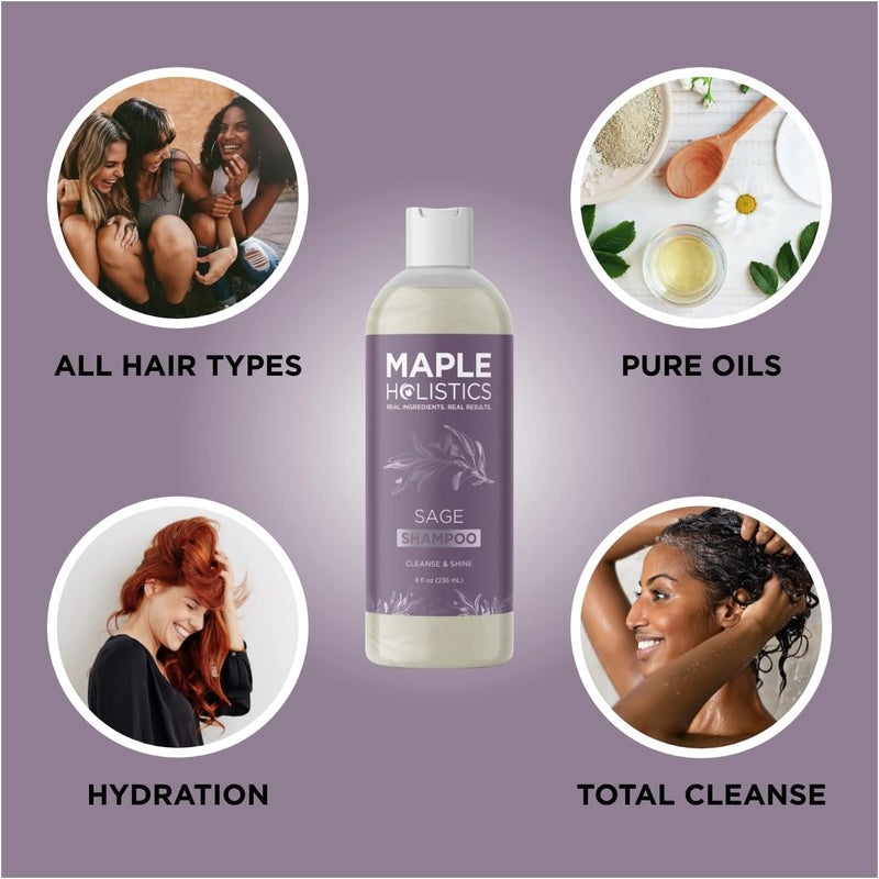 Maple Holistics Sage Shampoo for Anti Dandruff with Jojoba Argan and Organic Tea Tree Oil – Natural Sulfate Free Treatment for Women and Men – Safe for Color Treated Hair (8 fl. oz.) - Image 4
