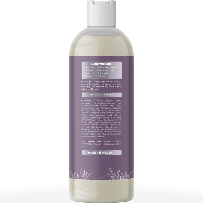 Maple Holistics Sage Shampoo for Anti Dandruff with Jojoba Argan and Organic Tea Tree Oil – Natural Sulfate Free Treatment for Women and Men – Safe for Color Treated Hair (8 fl. oz.) - Image 2
