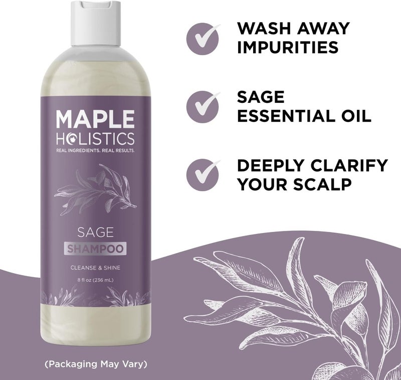 Maple Holistics Sage Shampoo for Anti Dandruff with Jojoba Argan and Organic Tea Tree Oil – Natural Sulfate Free Treatment for Women and Men – Safe for Color Treated Hair (8 fl. oz.) - Image 3