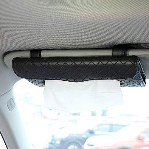Automaze PU Leather Car Sun Visor Back Seat Tissue Napkin Box Holder, Interior Car Accessories (Black, Sun Visor Type) - Image 3