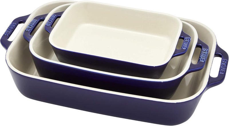 STAUB Ceramic 3-pc Rectangular Baking Dish Set, Dark Blue - Image 1
