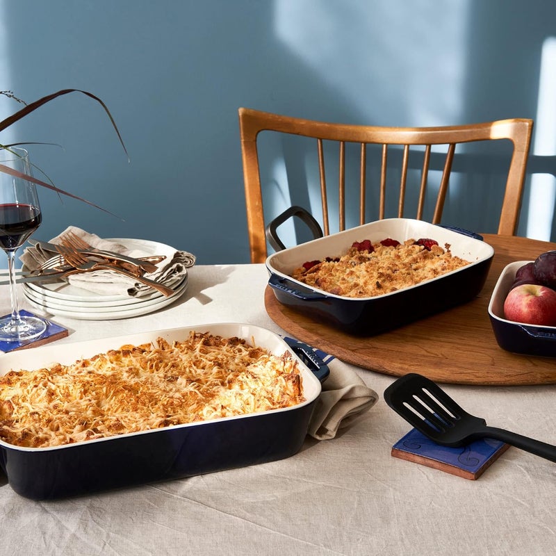 STAUB Ceramic 3-pc Rectangular Baking Dish Set, Dark Blue - Image 4