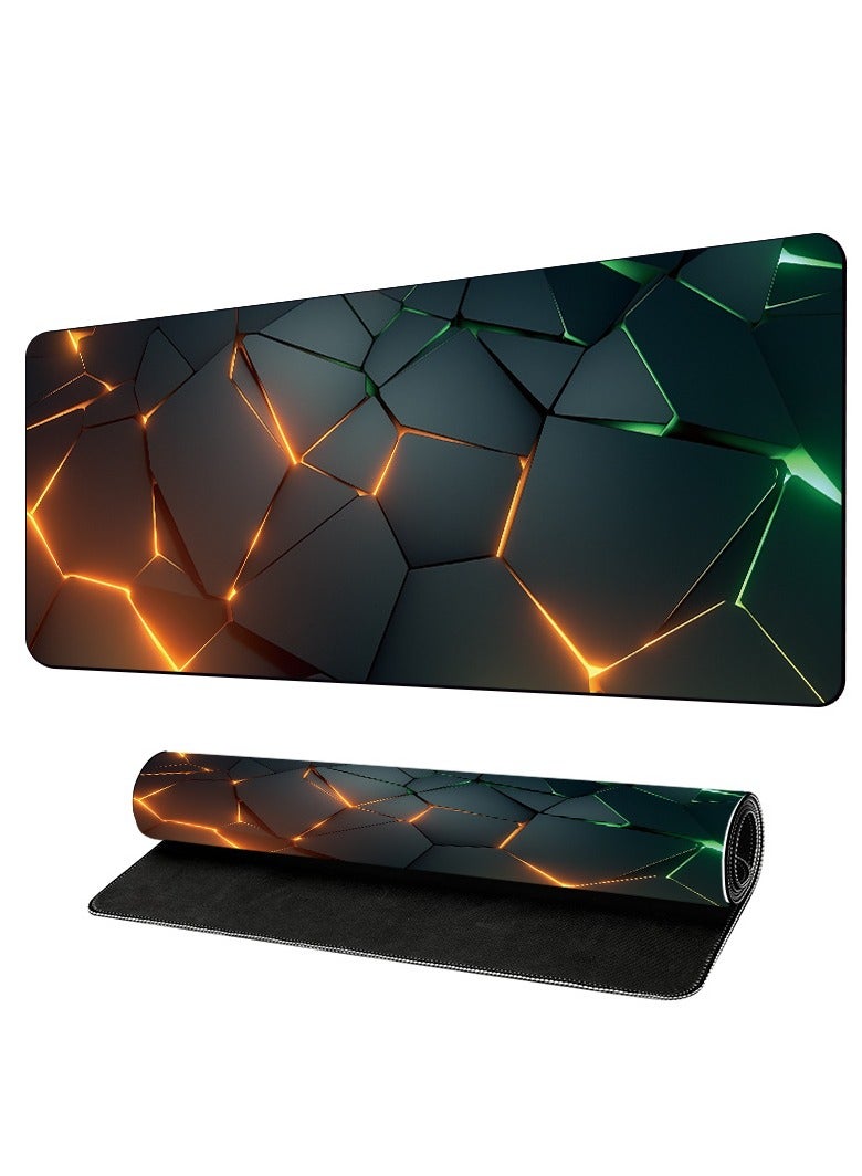 Beauenty 3D Geometry Desk Pad Mouse Pad Colorful Crack Cool Extended Gaming Mouse Pad Mat with Stitched Edge Non-Slip Base Big Mouse Pad Office Computer Keyboard Laptop Home 800*300*3mm - Image 1