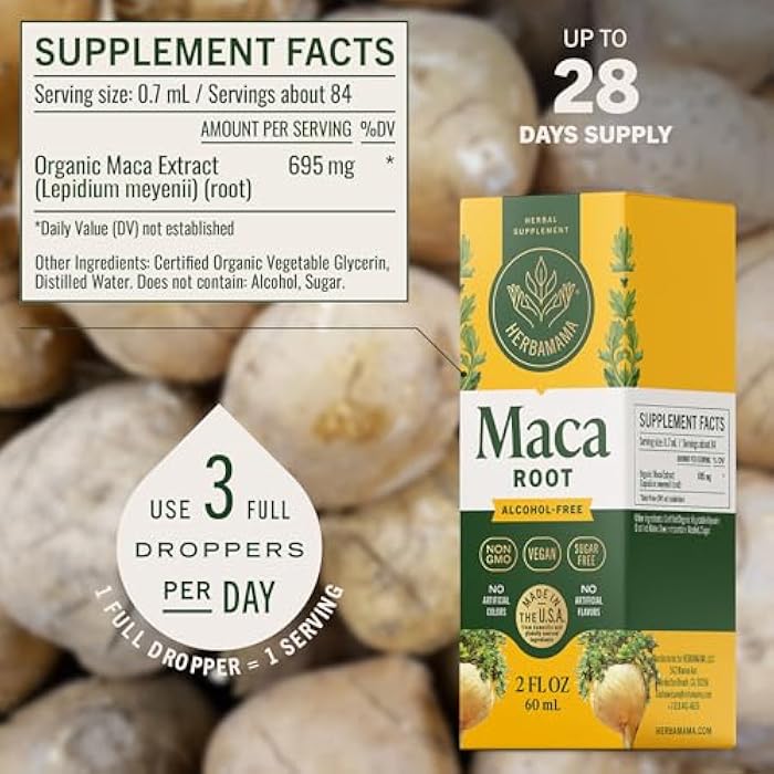 HERBAMAMA Maca Root Liquid Drops - Vegan Maca Root Extract for Women & Men Support - Non-GMO, Alcohol & Sugar-Free Liquid Supplement Tincture, 28-Day Supply - Image 3