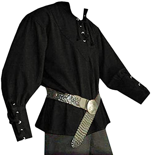 Karlywindow Mens Medieval Pirate Shirts Lace Up Scottish Mercenary Halloween Costume Shirt Tops - Image 1