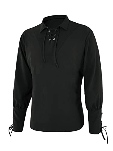 Karlywindow Mens Medieval Pirate Shirts Lace Up Scottish Mercenary Halloween Costume Shirt Tops - Image 2