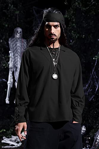 Karlywindow Mens Medieval Pirate Shirts Lace Up Scottish Mercenary Halloween Costume Shirt Tops - Image 4