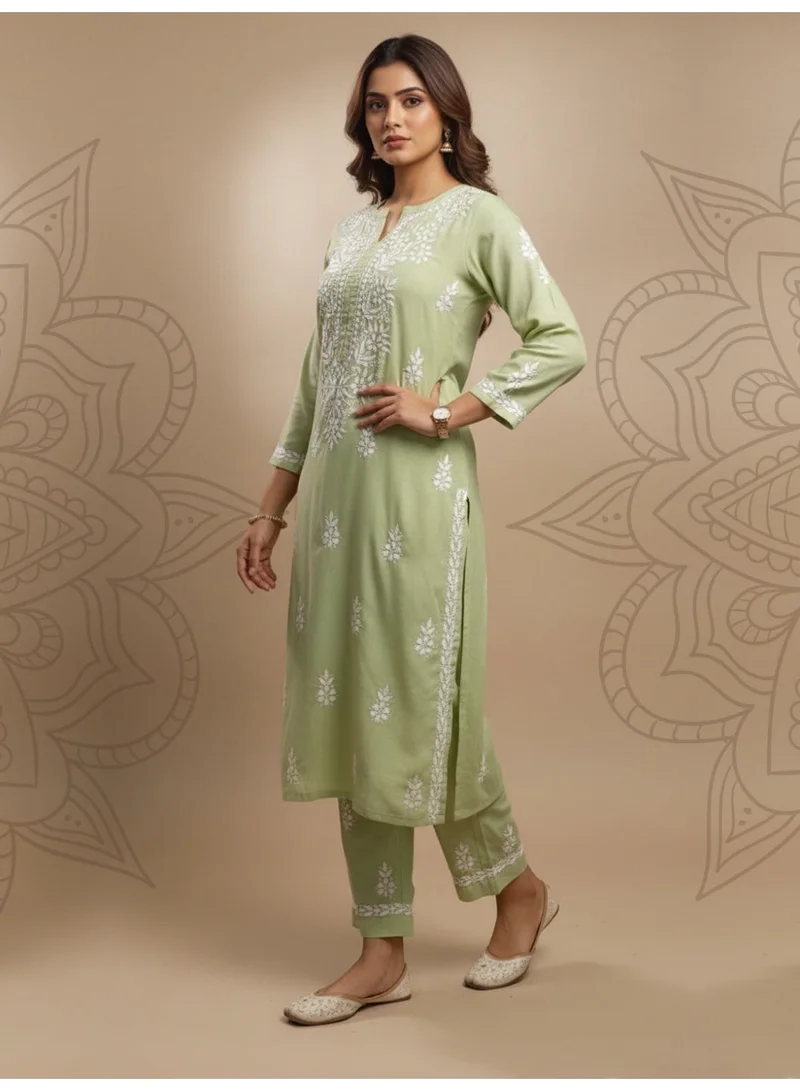 Alaya Green Women Hand Embroidered Chikankari Cotton Kurta Set-AL4107KS for Women | Best Price UAE