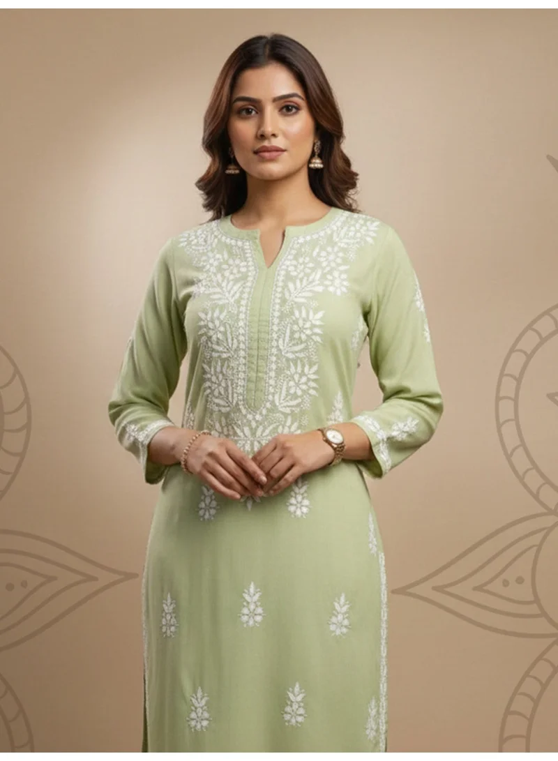 Alaya Green Women Hand Embroidered Chikankari Cotton Kurta Set-AL4107KS for Women | Best Price UAE