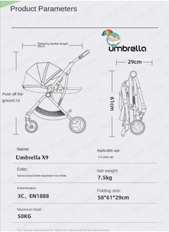 umbrella Stroller baby  Umbrella X9 luxury in two directions -black  - Image 2