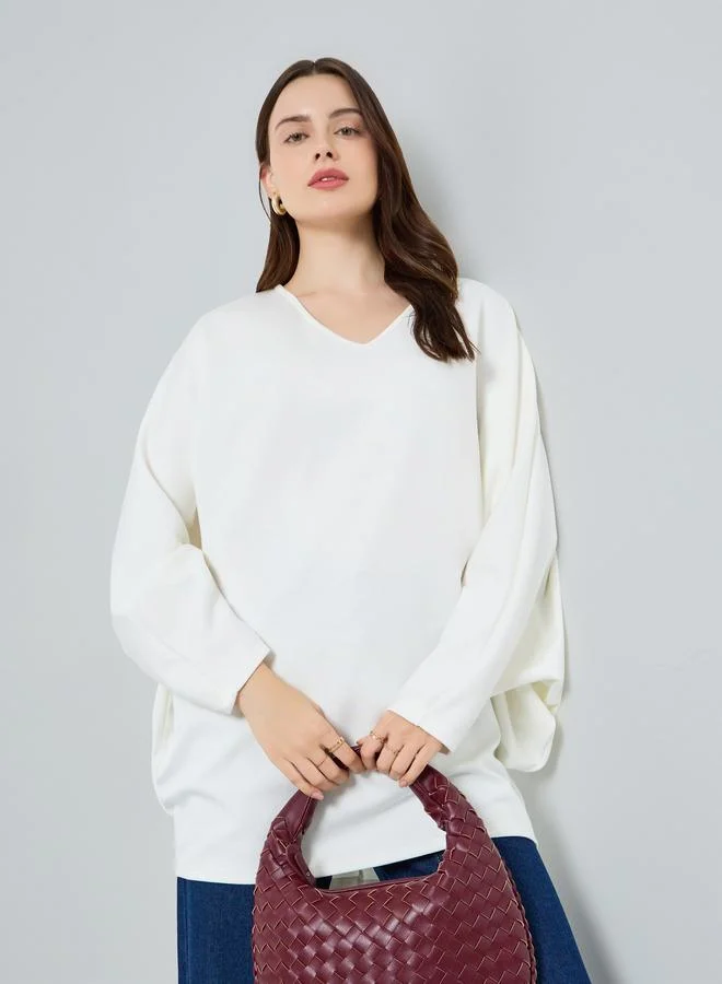 Styli Women White Batwing Sleeve Knit Top