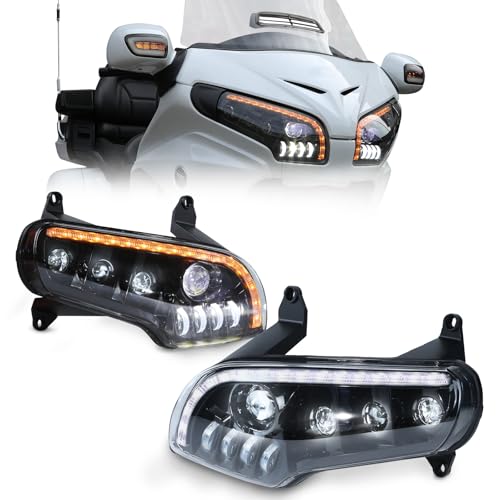 LUXEMOTO All-in One LED Headlight for GoldWing GL1800, Front Light w/High Low Beam DRL Water Flowing Turn Signal Light Headlamp for Honda Gold Wing GL1800 2001-2018 Replacement Accessories (2 PCS) - Image 1