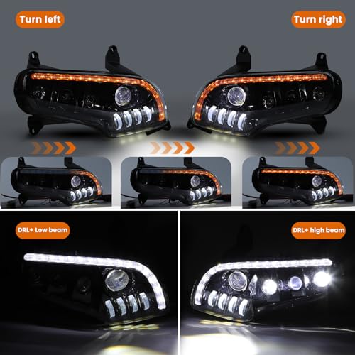 LUXEMOTO All-in One LED Headlight for GoldWing GL1800, Front Light w/High Low Beam DRL Water Flowing Turn Signal Light Headlamp for Honda Gold Wing GL1800 2001-2018 Replacement Accessories (2 PCS) - Image 2