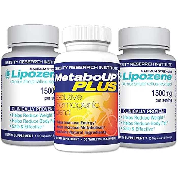 Lipozene Weight-Management Fiber Supplement, 2 Bottles (60 Capsules Total) + MetaboUP Plus 30ct | Non-Stimulant Glucomannan Formula - Image 1