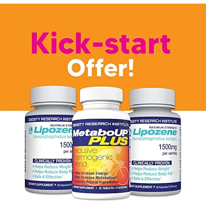 Lipozene Weight-Management Fiber Supplement, 2 Bottles (60 Capsules Total) + MetaboUP Plus 30ct | Non-Stimulant Glucomannan Formula - Image 2