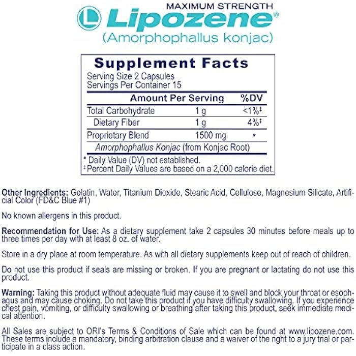 Lipozene Weight-Management Fiber Supplement, 2 Bottles (60 Capsules Total) + MetaboUP Plus 30ct | Non-Stimulant Glucomannan Formula - Image 3